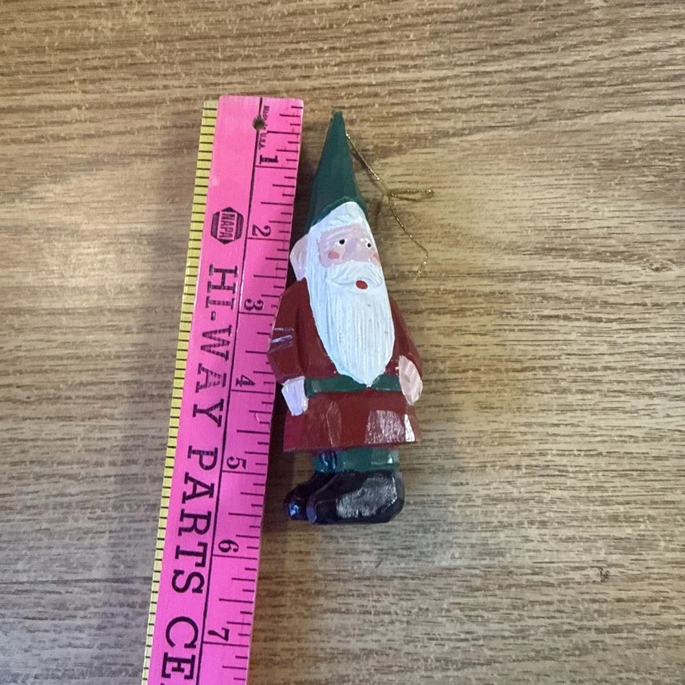 Gnome Wooden Figurine FLAW Hand Carved Red Green Coat Mythical